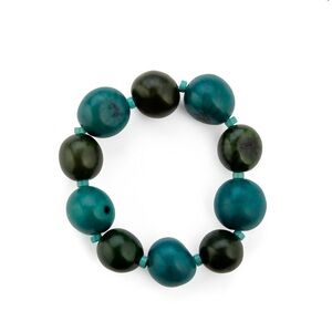 NWT Faire Collection Stretch Bracelet in Olive Green Teal Blue Tauga Nut NEW